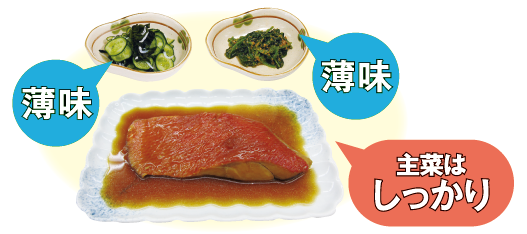 主菜の味はしっかり、他は薄味に