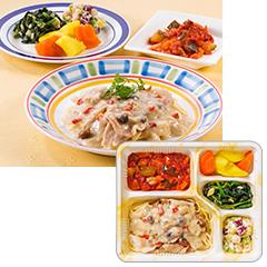 気くばり御膳 豚肉のきのこクリームセットの詳細 介護食品 栄養調整食品の通販 宅配ならヘルシーネットワーク